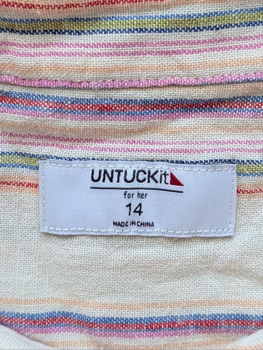 unTuckit for Her Womens Yellow Pink Striped Issa Linen Blend Tie Shirt Size 14 - Picture 4 of 9